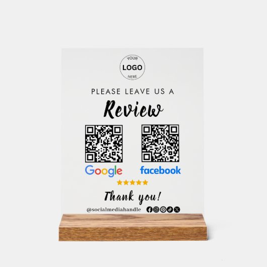 QR Code Google Reviewen Facebook Business Review Acryl Bord (Voorkant)