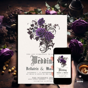 QR Code Gotische Diep Amethist Paarse Rozen Kaart