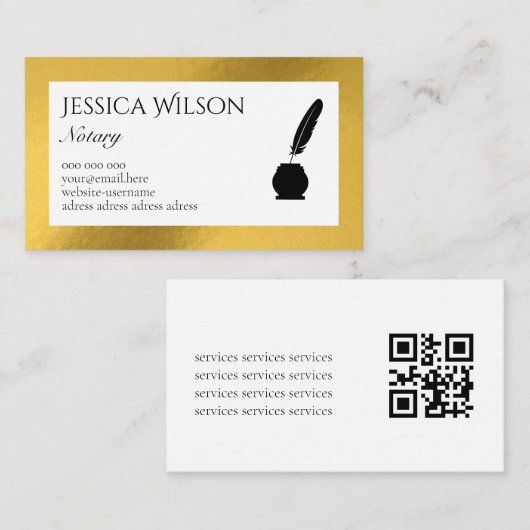 QR code goud folie notaris schrijver visitekaartje (Voorkant / Achterkant)