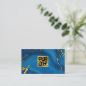 QR code goud glitter blauw marmer Visitekaartje (Staand voorkant)