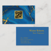 QR code goud glitter blauw marmer Visitekaartje (Voorkant / Achterkant)