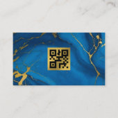 QR code goud glitter blauw marmer Visitekaartje (Voorkant)