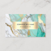 QR Code Goud Groen Marmer Elegant Modern Visitekaartje (Voorkant)