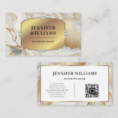 QR Code Goud Lijst Elegant Wit Marmer Modern Visitekaartje (Voorkant / Achterkant)
