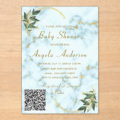 QR Code Goud Marmer Acryl Baby shower Uitnodiging (Voorkant)