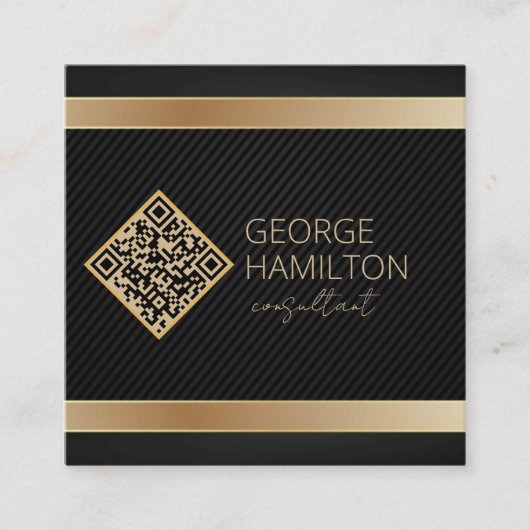QR-code Goud Modern Profiel Vierkante Visitekaartje (Voorkant)