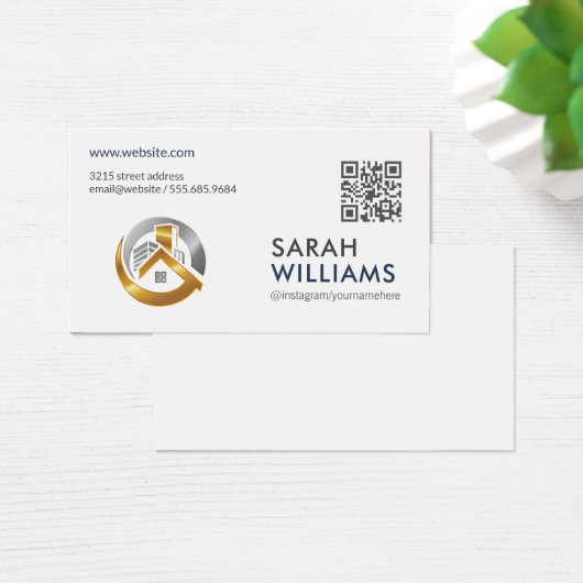 QR-code | Goud onroerend goed logo Visitekaartje (Bureau)