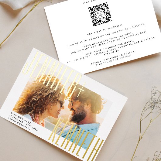 QR CODE GOUD VETTE NAMEN FOTO SAVE THE DATE FOLIE UITNODIGING