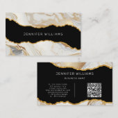 QR Code Goud Wit Marmeren Agaat Elegant Visitekaartje (Voorkant / Achterkant)