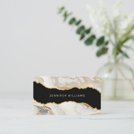 QR Code Goud Wit Marmeren Agaat Elegant Visitekaartje (Staand voorkant)