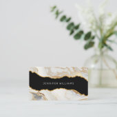 QR Code Goud Witte Marmer Agaat Elegant Visitekaartje (Staand voorkant)