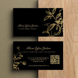 QR code goud zwart Elegant  botanisch Visitekaartje