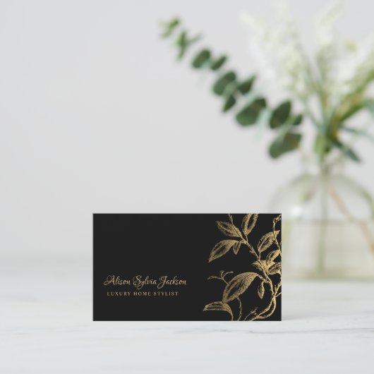 QR code goud zwart Elegant  botanisch Visitekaartje (Staand voorkant)