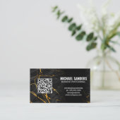 QR-code | Goud Zwart Marmer Visitekaartje (Staand voorkant)
