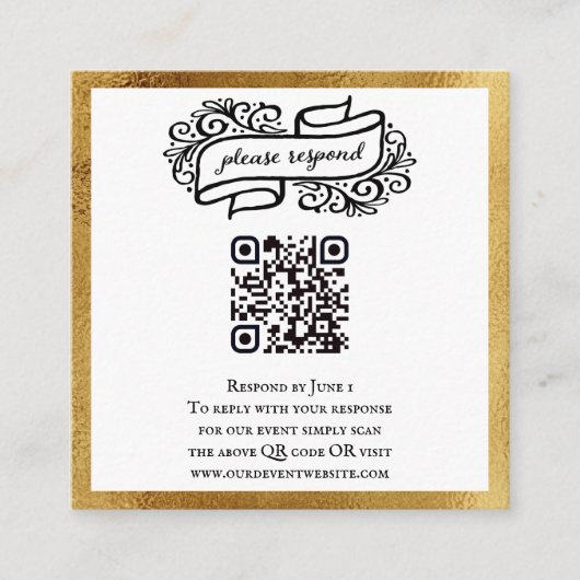 QR Code Goud Zwart Wit Feest RSVP Informatiekaartje (Voorkant)