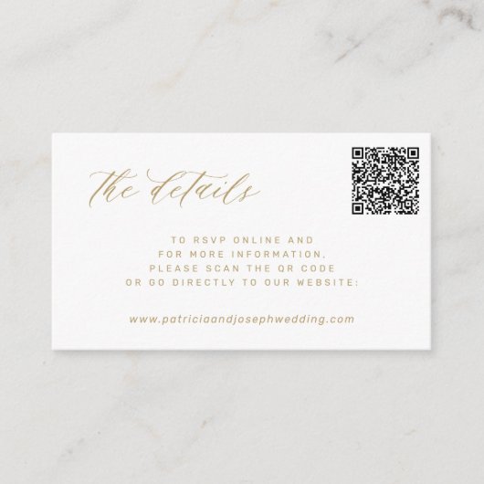QR CODE goudelegant bruiloft: details Informatiekaartje (Voorkant)
