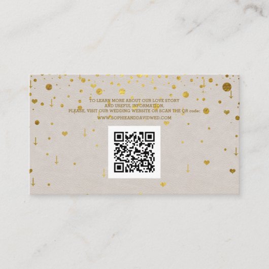 QR Code Gouden Confetti Leren Trouwwebsite Visitekaartje (Voorkant)