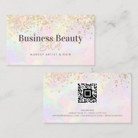 QR Code Gouden Glitter Holografische Blush Roze Sc Visitekaartje (Voorkant / Achterkant)