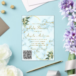 QR Code Gouden Marmeren Acryl Baby Shower Uitnodig Uitnodigingen