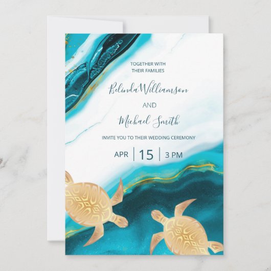 QR-code | Gouden Schildpadden Blauwgroen Ink Agaat Kaart (Voorkant)