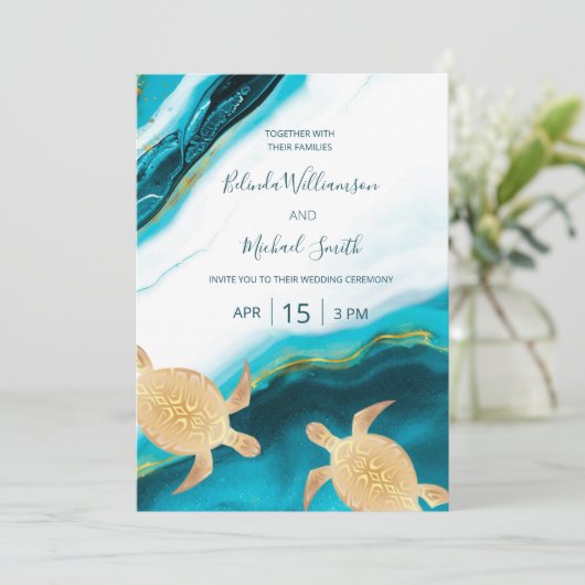 QR-code | Gouden Schildpadden Blauwgroen Ink Agaat Kaart (Staand voorkant)