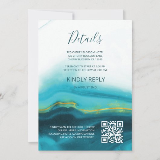 QR-code | Gouden Schildpadden Blauwgroen Ink Agaat Kaart (Achterkant)