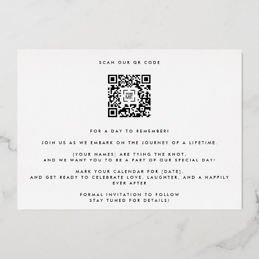 QR CODE GOUDEN VETTE NAMEN FOTO BEWAAR DE DATUM FOLIE UITNODIGING (Achterkant)