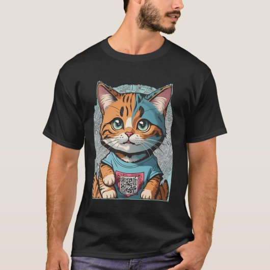QR code grappige kat T-shirt (Voorkant)