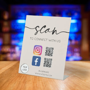 QR Code Greige voor sociale media Reclamebord Met Voetstuk