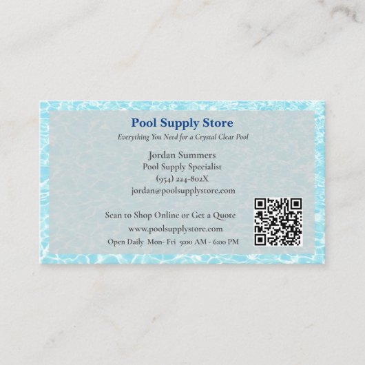 QR Code Grey Blue Swimming Pool Contractor Visitekaartje (Voorkant)