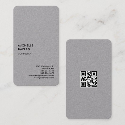 QR Code Grijs Modern Professioneel Exclusief Visitekaartje (Voorkant / Achterkant)