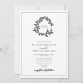 QR Code Grijze Leafy Crest Monogram Weddenschap Kaart (Voorkant)