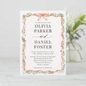 QR-code groen blad en rode lint & strik bruiloft Kaart (Staand voorkant)