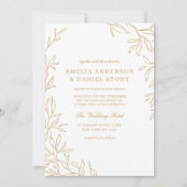 QR Code Groen Goud Minimal Leaf Wedding Kaart (Voorkant)