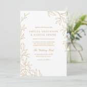 QR Code Groen Goud Minimal Leaf Wedding Kaart (Staand voorkant)