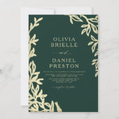 QR Code Groen Goud Minimal Leaf Wedding Kaart (Voorkant)