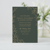 QR Code Groen Goud Minimal Leaf Wedding Kaart (Staand voorkant)