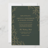 QR Code Groen Goud Minimal Leaf Wedding Kaart (Voorkant)