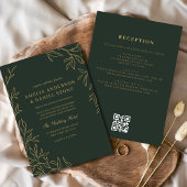 QR Code Groen Goud Minimal Leaf Wedding Kaart