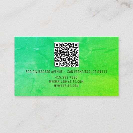 QR Code Groene Abstracte Naam Professionele Logo Contactkaartje (Achterkant)