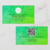 QR Code Groene Abstracte Naam Professionele Logo Contactkaartje (Voorkant / Achterkant)