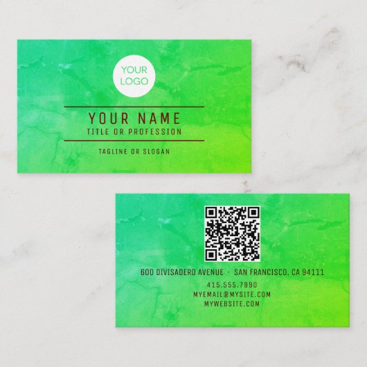 QR Code Groene Abstracte Naam Professionele Logo Contactkaartje (Voorkant / Achterkant)