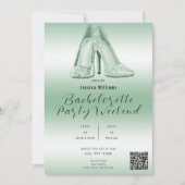 QR CODE Groene Glitter Schoenen Bachelorette Kaart (Voorkant)