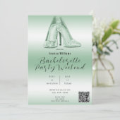 QR CODE Groene Glitter Schoenen Bachelorette Kaart (Staand voorkant)