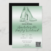 QR CODE Groene Glitter Schoenen Bachelorette Kaart (Voorkant / Achterkant)