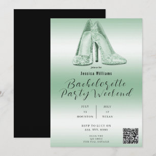 QR CODE Groene Glitter Schoenen Bachelorette Kaart