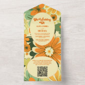 QR Code Groovy Boho Retro Bloemen Bruiloft All In One Uitnodiging (Binnen)