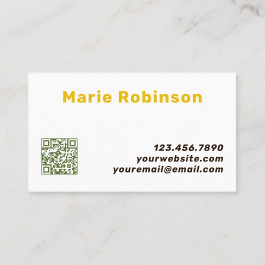 QR Code Groovy Goud Bruin Leger Groen Squiggles Visitekaartje (Achterkant)