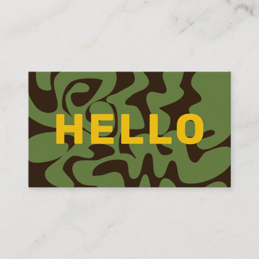 QR Code Groovy Goud Bruin Leger Groen Squiggles Visitekaartje (Voorkant)