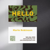 QR Code Groovy Goud Bruin Leger Groen Squiggles Visitekaartje